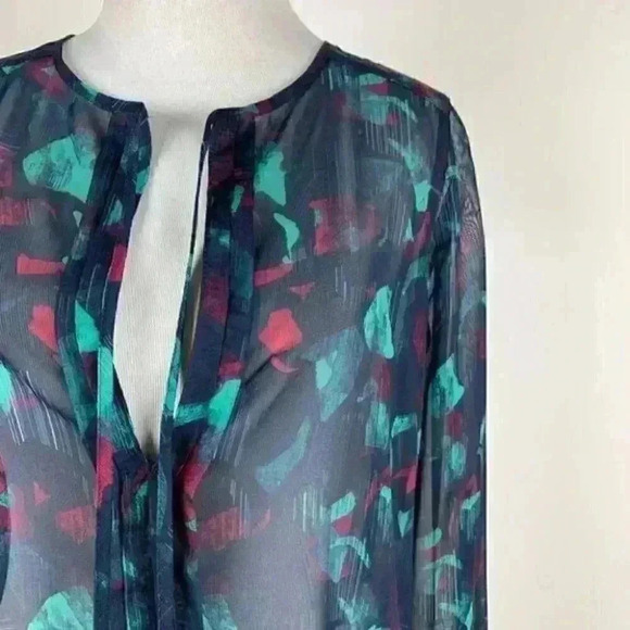 Mudd top size S blue burgundy sheer artsy career - Picture 4 of 9